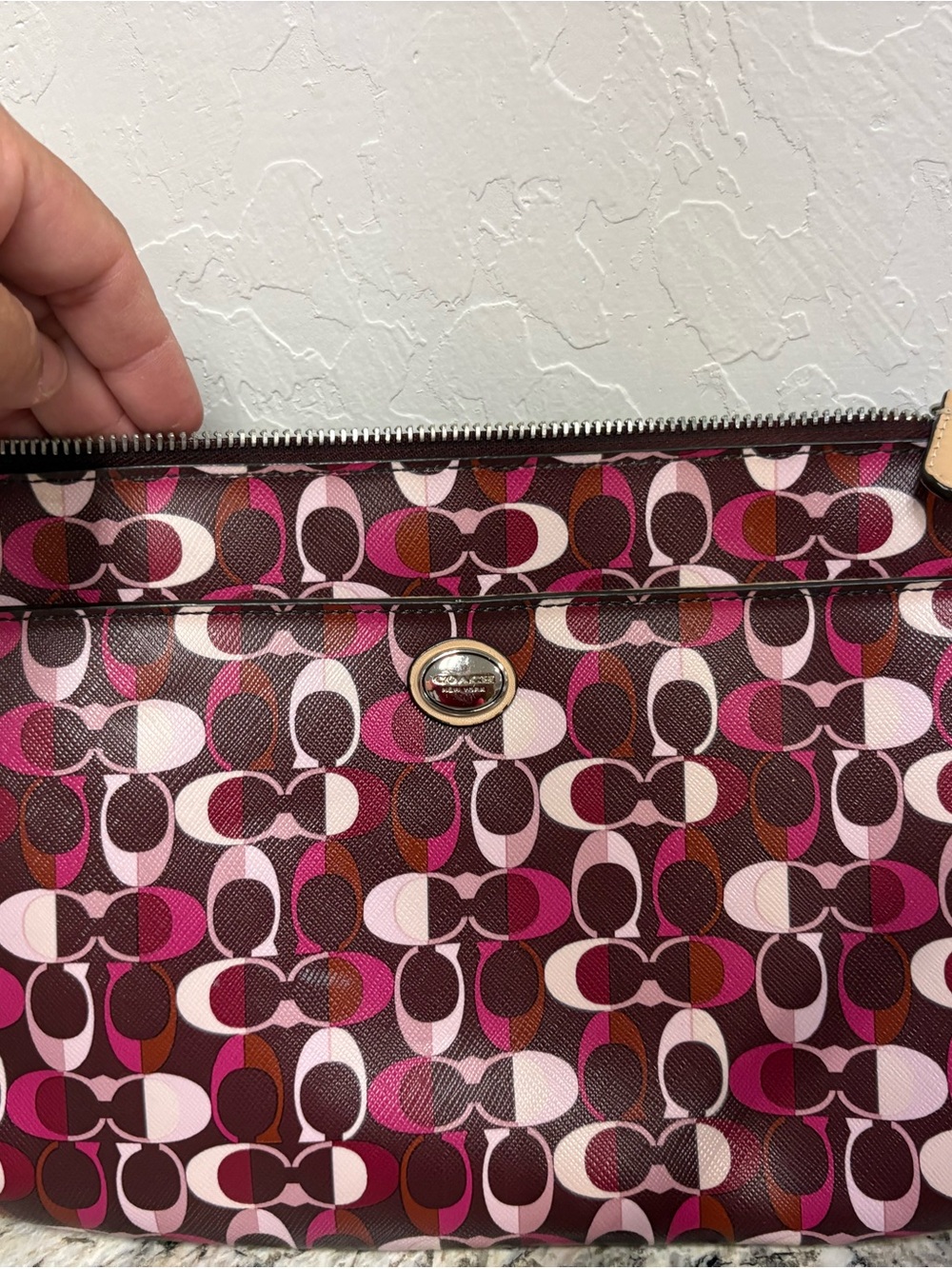 Coach Multicolor Pink Signature Print Wristlet